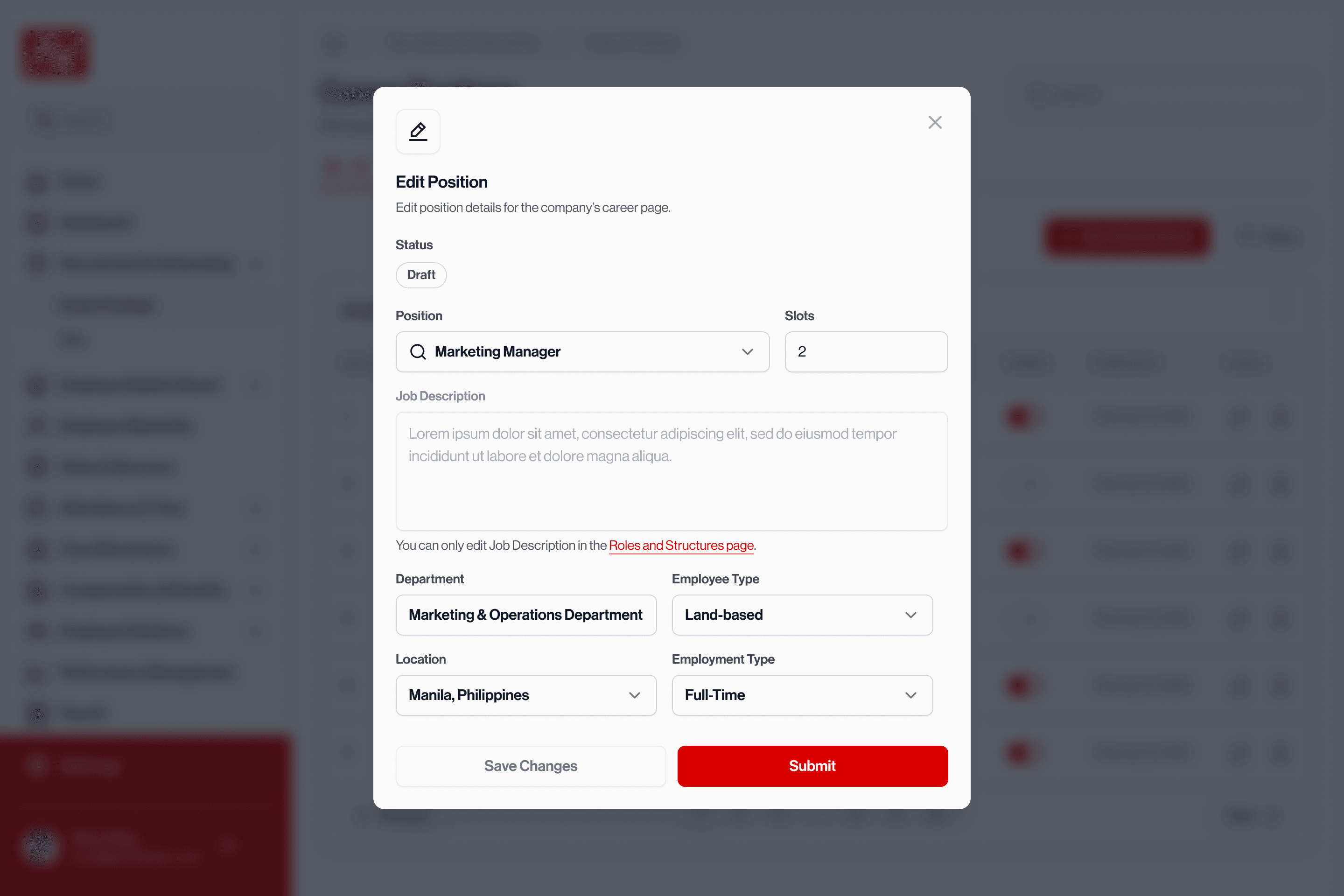 Edit position modal