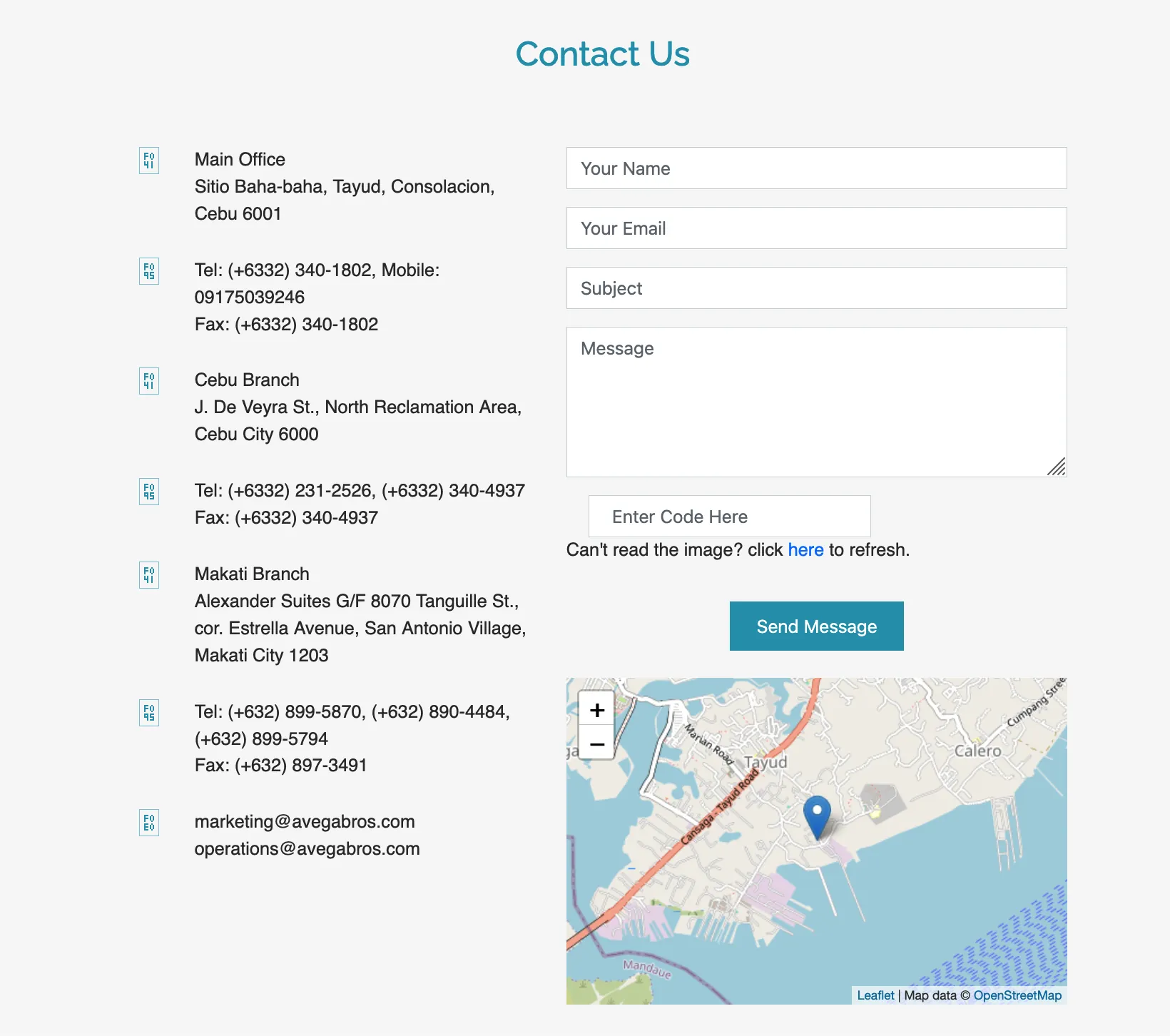 Old site contact section