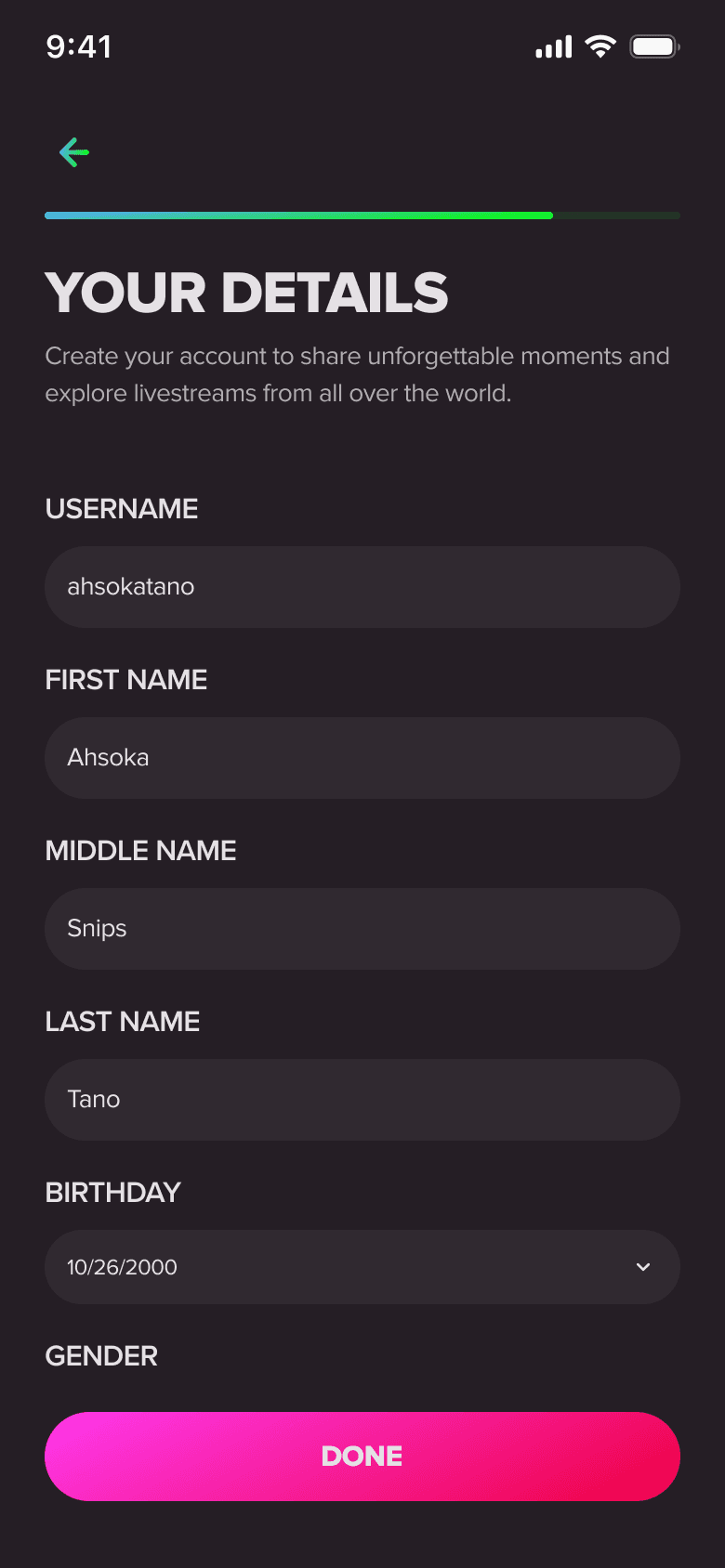 Onboarding step 5: personal details