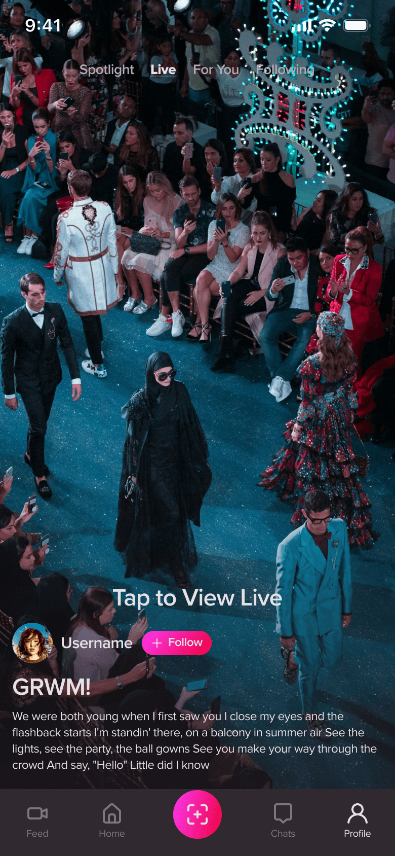 Feed: LIVE tab