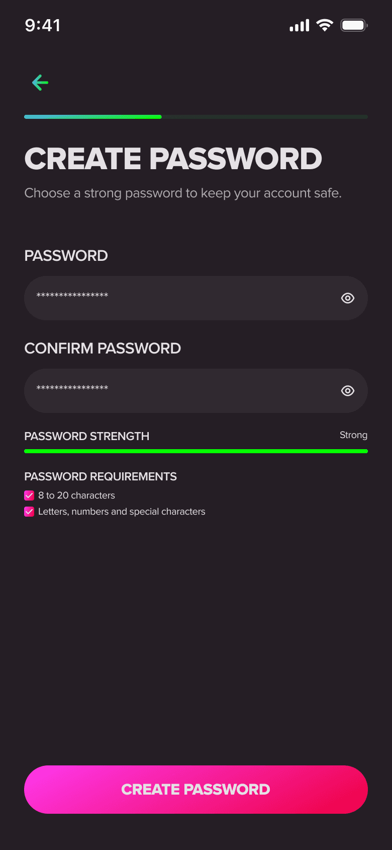 Onboarding step 3: password