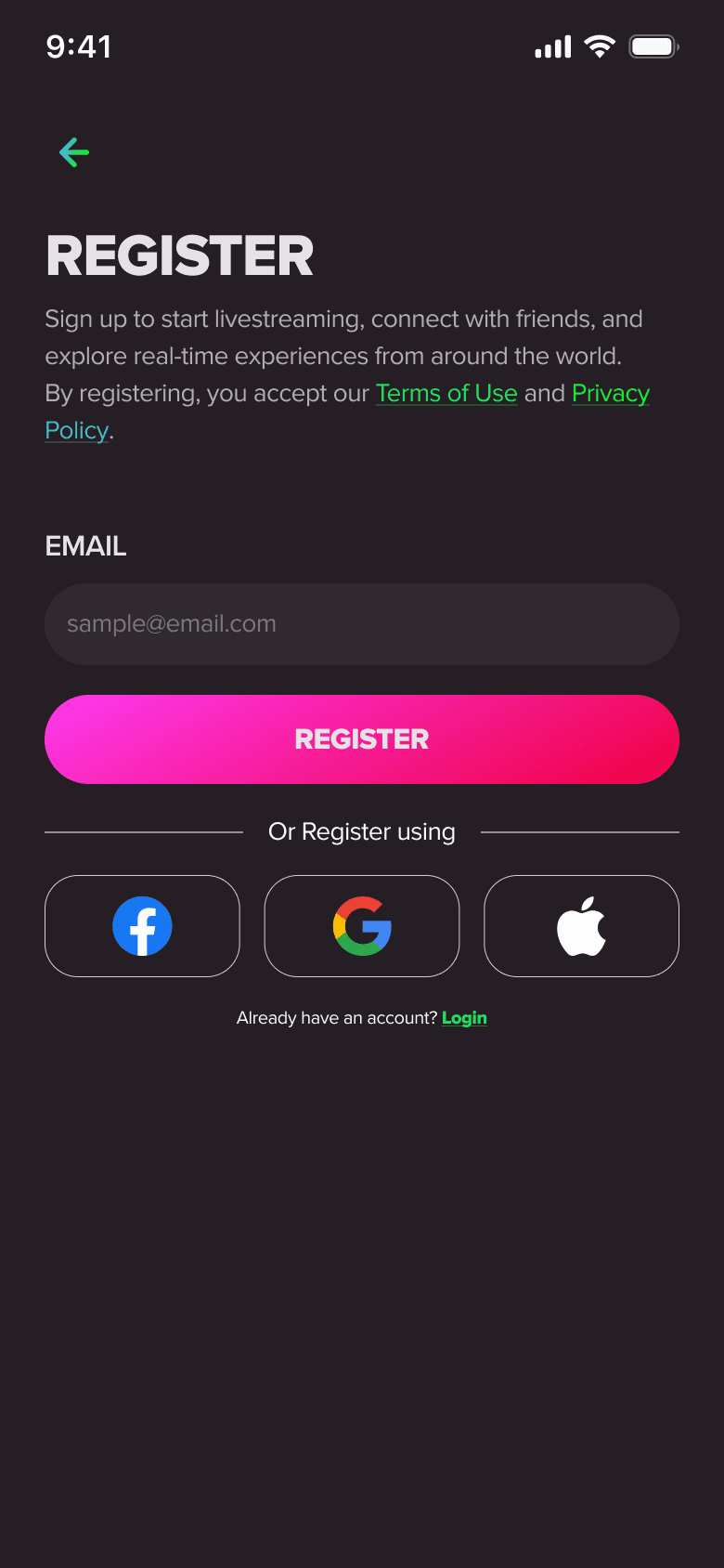 Onboarding step 1: email