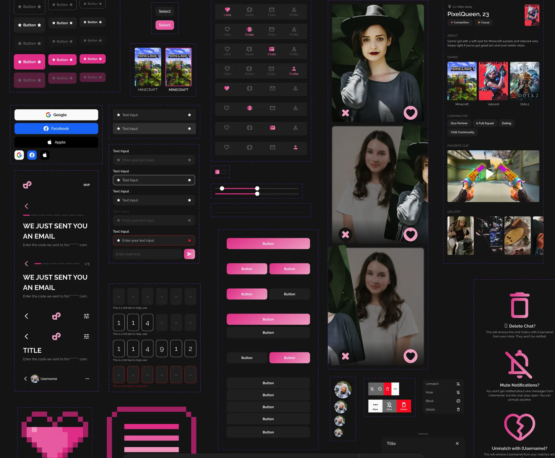 Pink and black components