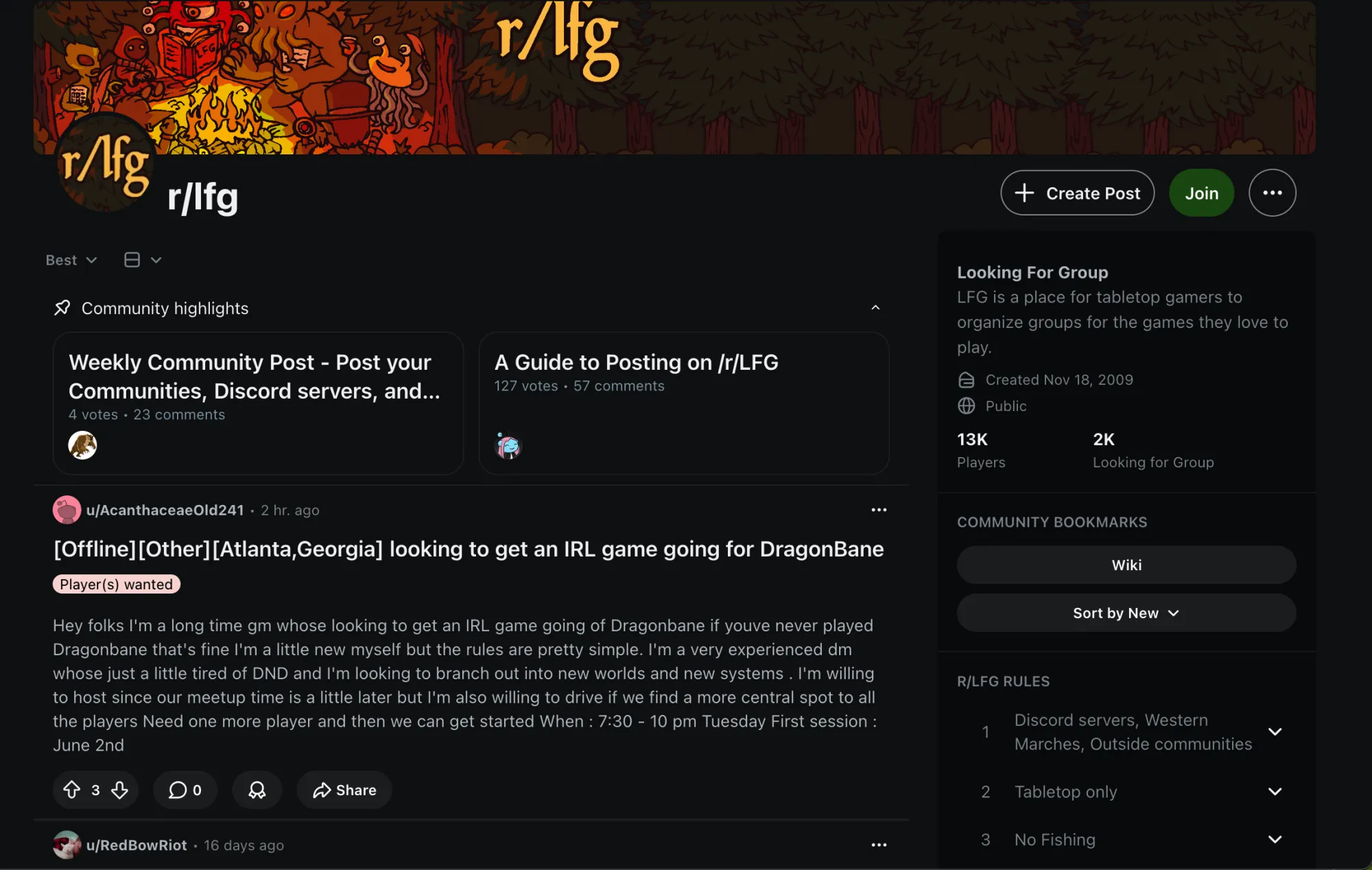 Reddit LFG post