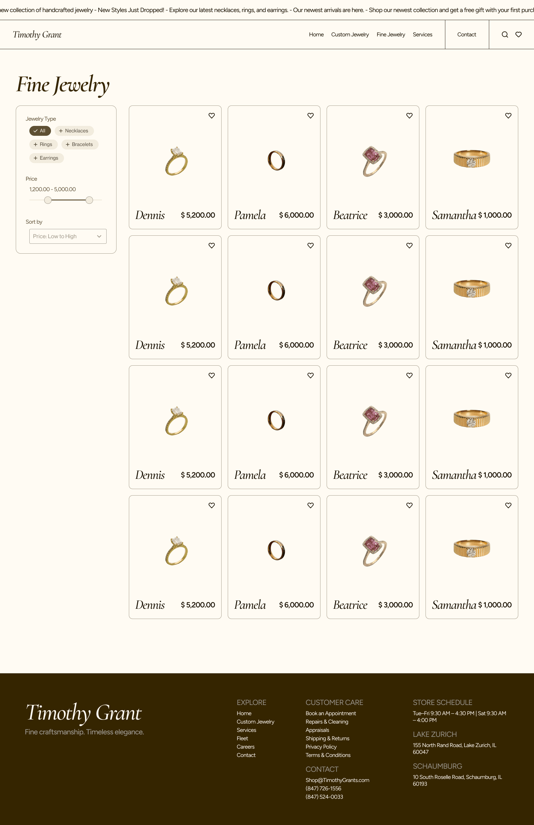 Fine jewelry shop page with sidebar filters
